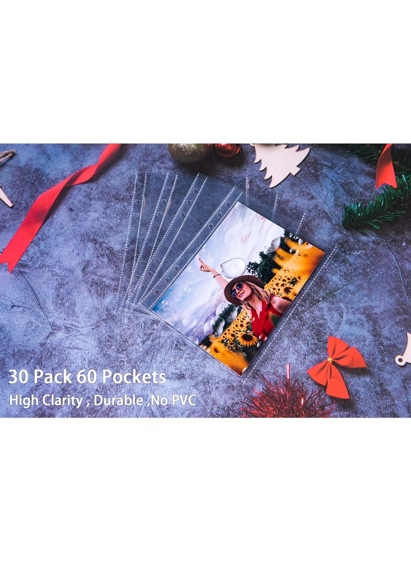 30 Pack 60 Pockets 5x7' Ultra-Clear Photocard Sleeves for 6 Ring A5 Binder, Double-Sided 1 Pocket Photo Pages, Top Loading Sheet Protector for Photos, Postcards, Seed Packets - Image 3